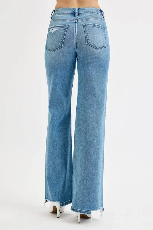Plus Size Distressed Wide Leg Jeans Denim