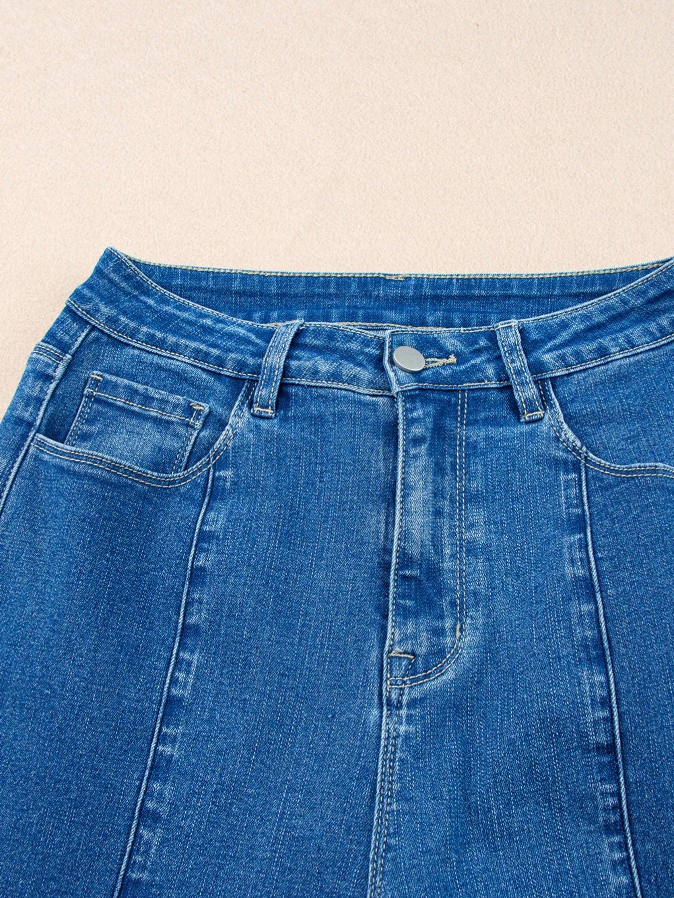 Coastal Seam Detail Flared Bottom Ankle Length Denim Jeans - Southern Shores Clothing