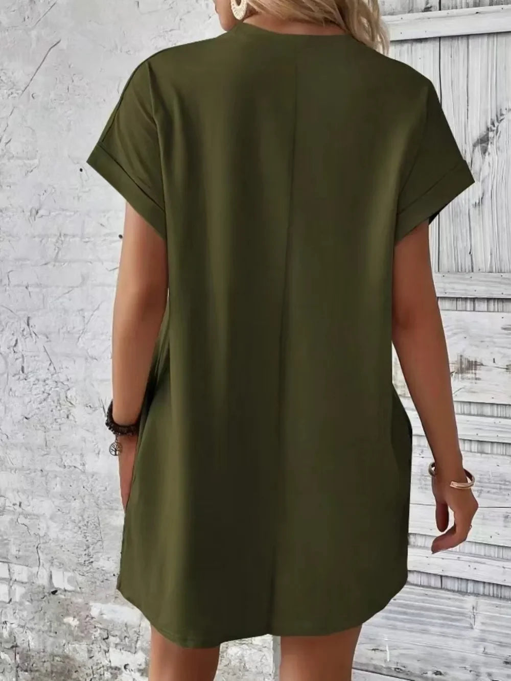 Pocketed Round Neck Short Sleeve Dress - Southern Shores Clothing