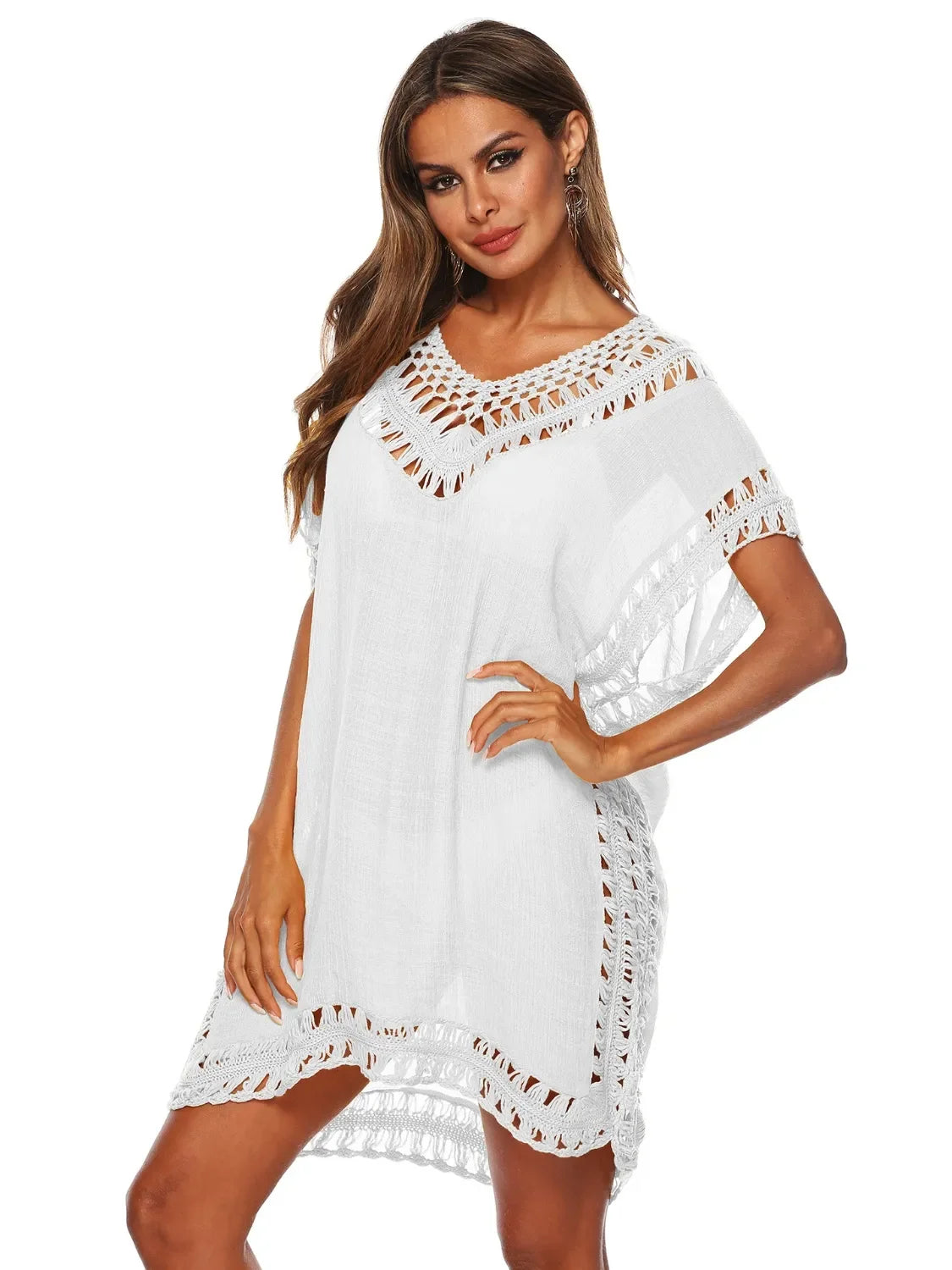Bohemian Crochet Trim Beach Cover-Up One Size - Southern Shores Clothing