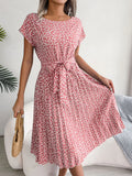 Ditsy Floral Pleated Belted Dress - Southern Shores Clothing