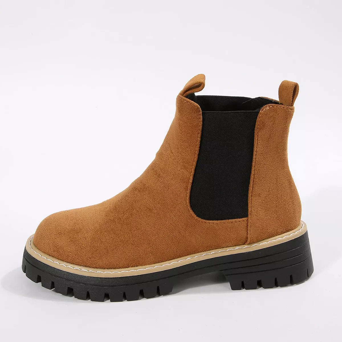 Round Toe Block Heel Boots Suede And Rubber - Southern Shores Clothing