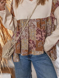 Paisley Patchwork Long Sleeve Boho Loose Top With Ethnic Print - Southern Shores Clothing
