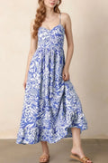 Floral Print Spaghetti Strap High Waist Midi Dress Tiered Hem - Southern Shores Clothing