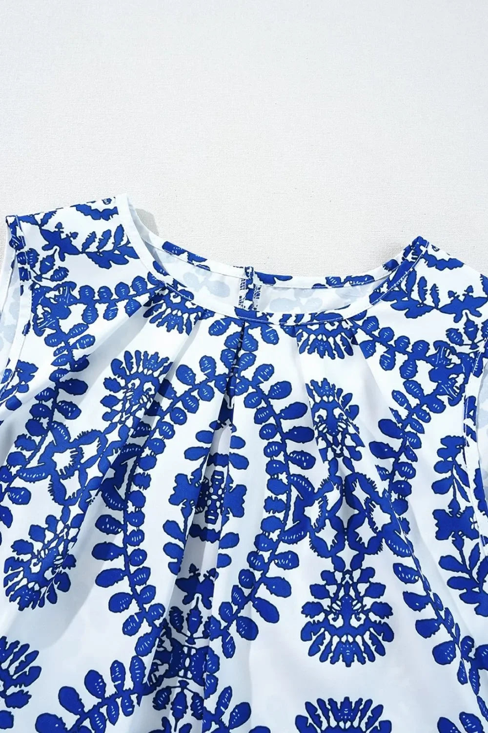Printed Sleeveless Crew Neck Top With Allover Pattern Boho - Southern Shores Clothing