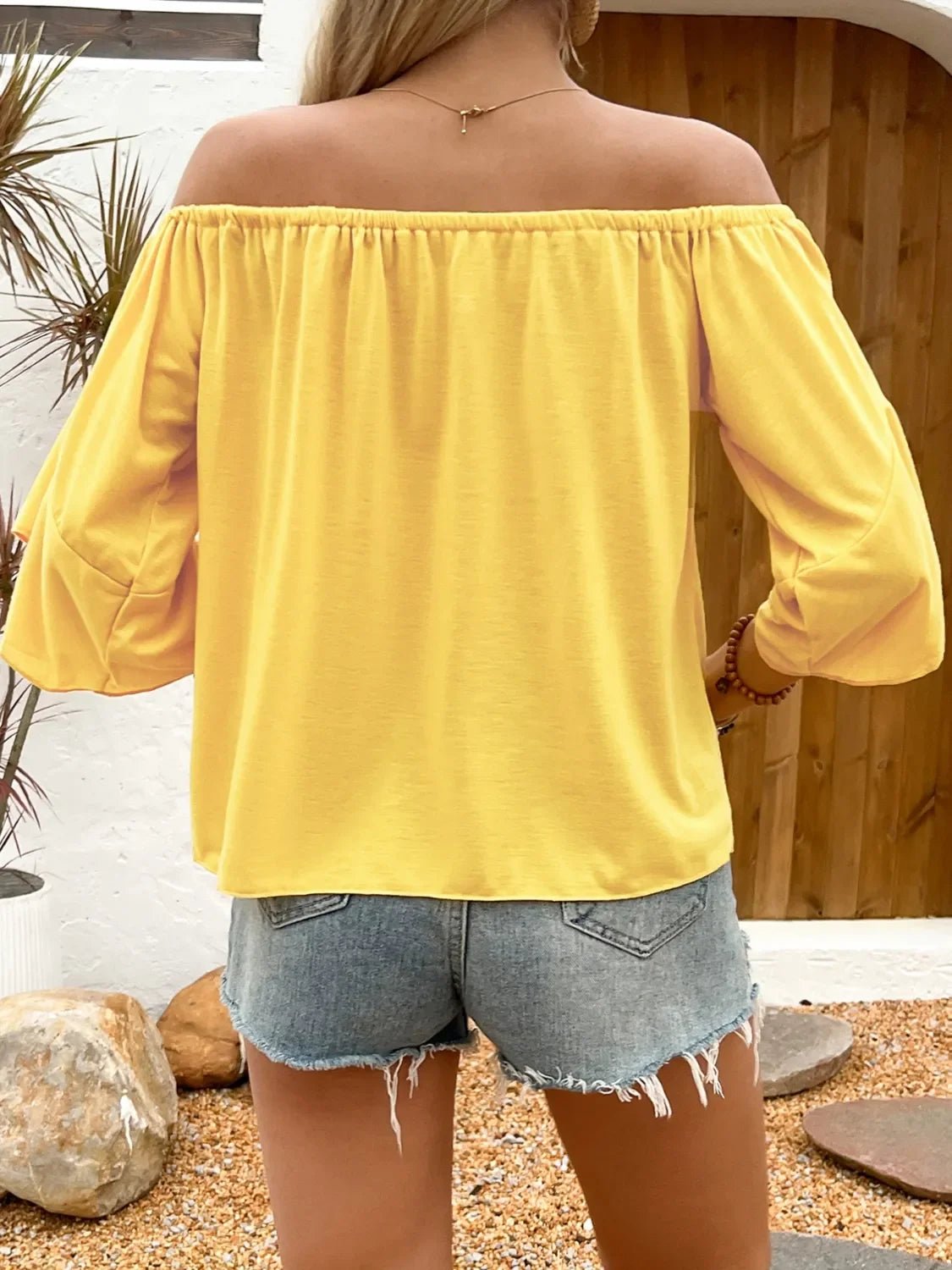Southern Shores Clothing Tied Off-Shoulder Blouse In 95% Polyester Fabric - Southern Shores Clothing