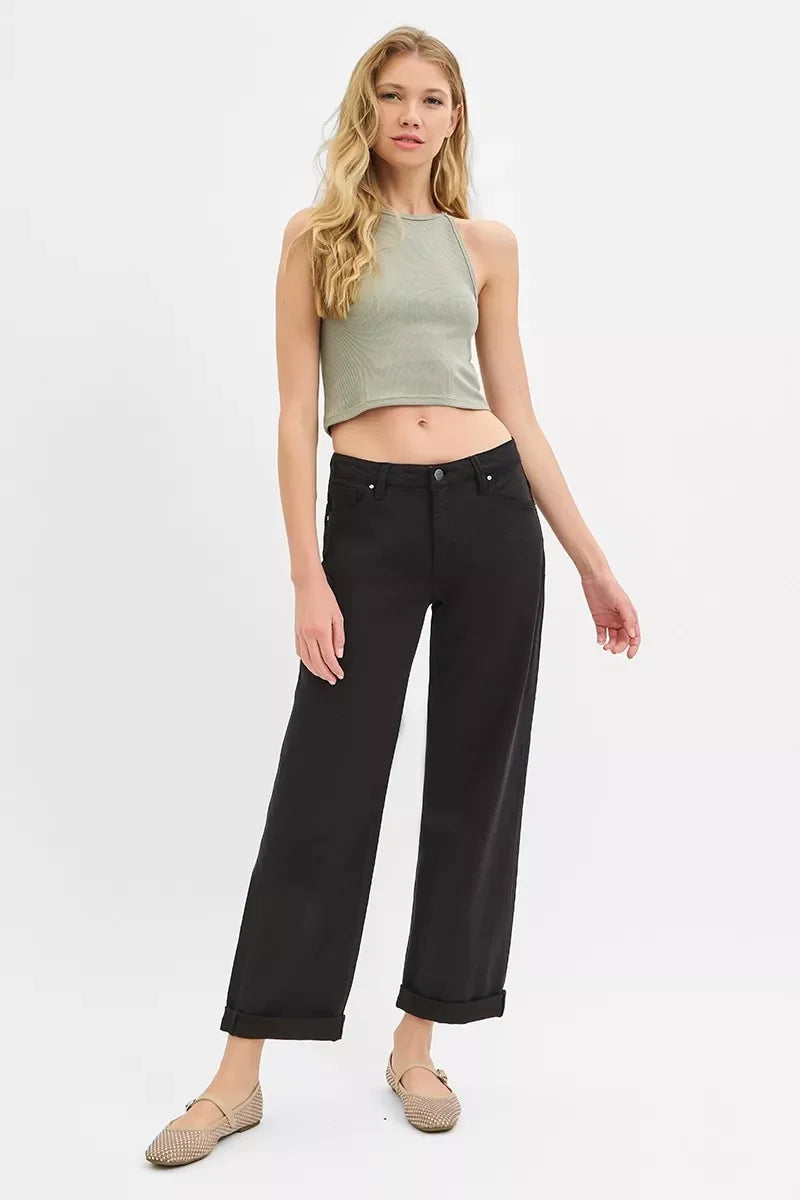 Tummy Control Mid Rise Ankle Barrel Relaxed Baggy Jeans - Southern Shores Clothing
