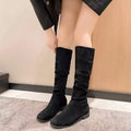 Round Toe Block Heel Boots Suede Rubber Sole
