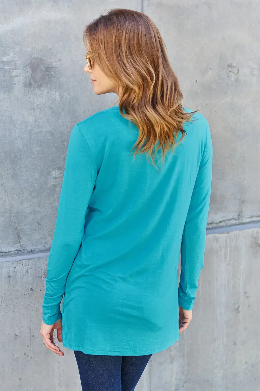 Round Neck Long Sleeve Top With Pockets Classic - Southern Shores Clothing