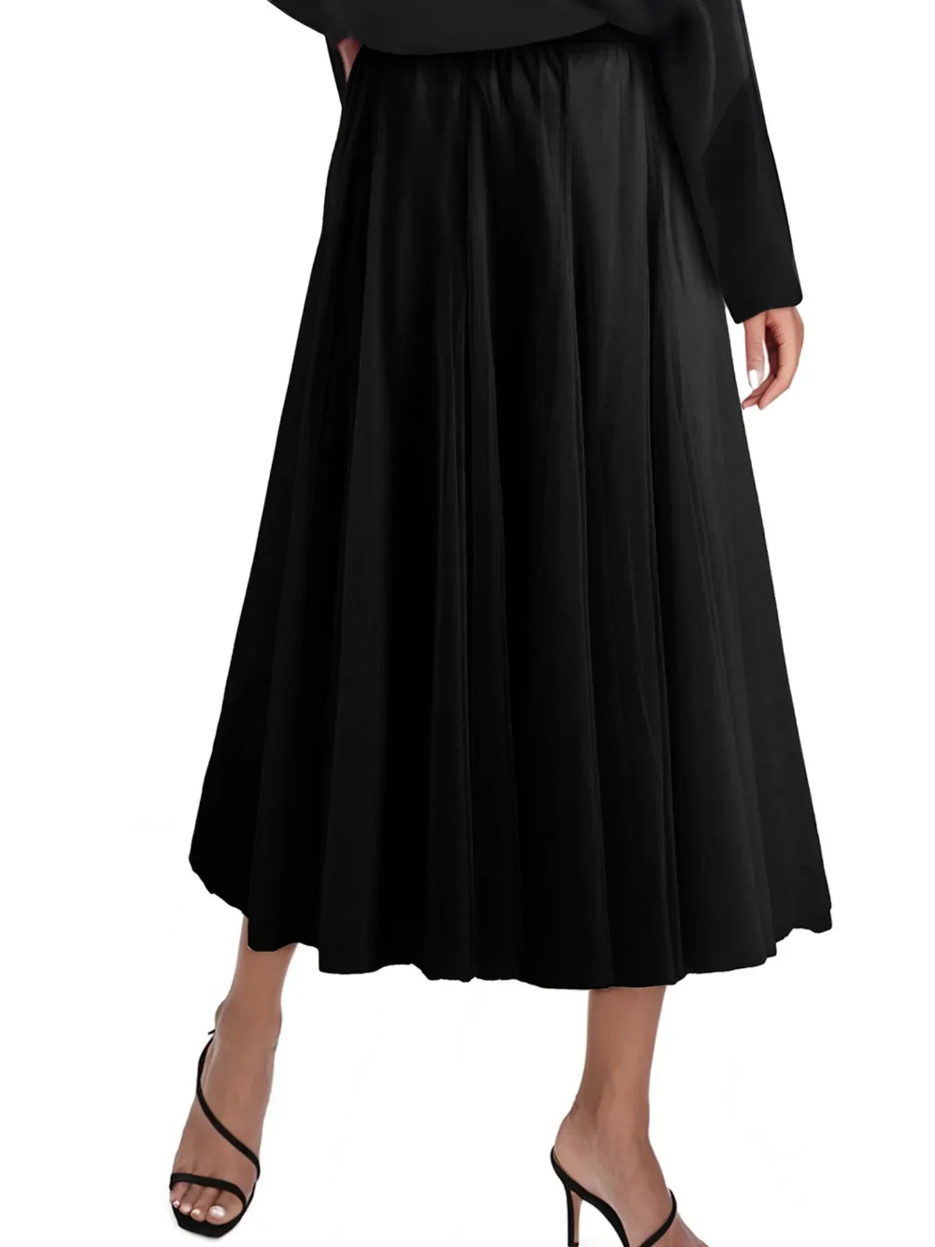High-Waisted Midi Skirt Polyester Lightweight - Southern Shores Clothing