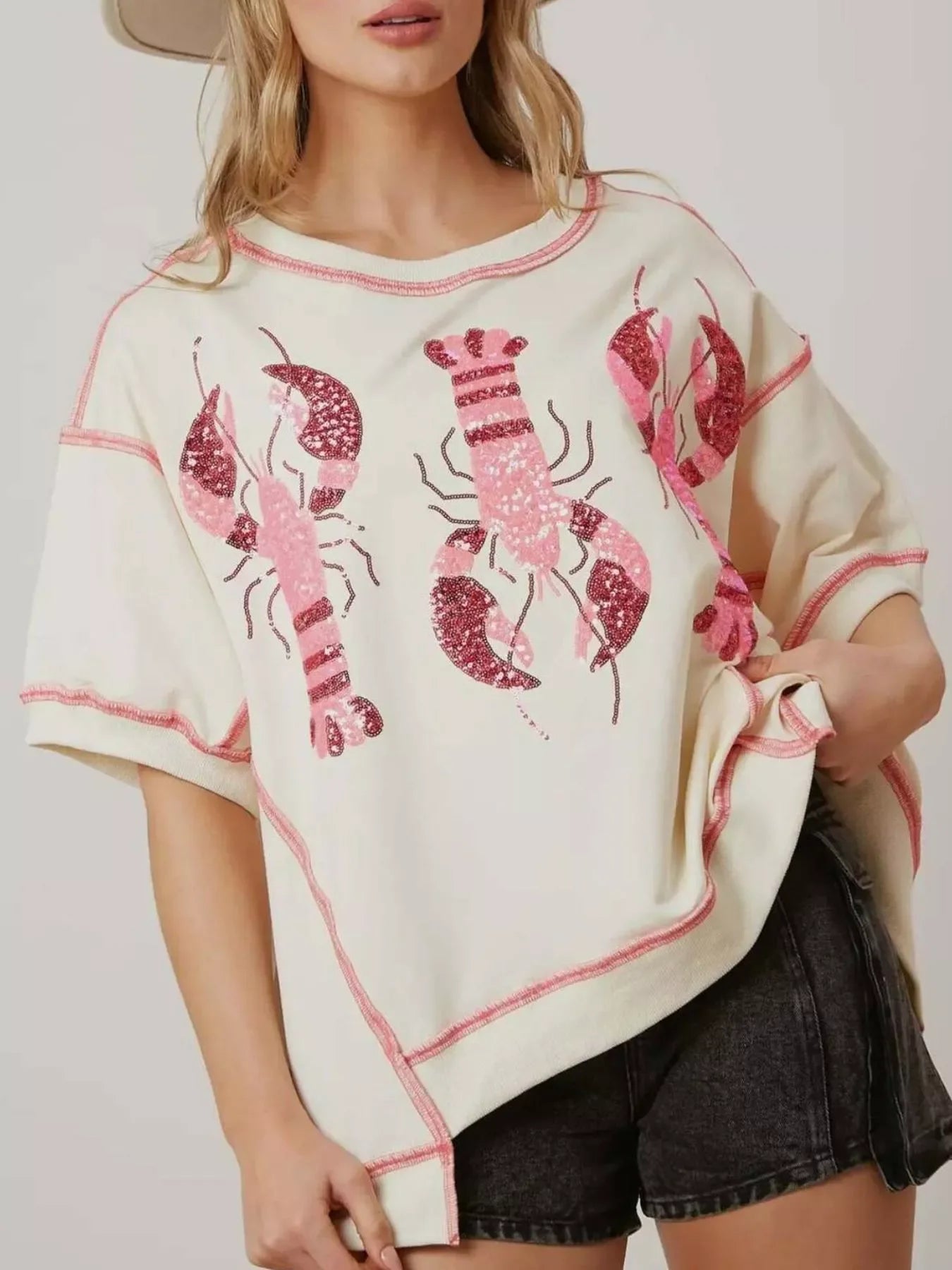 Sequin Lobster Half Sleeve T-Shirt - Southern Shores Clothing