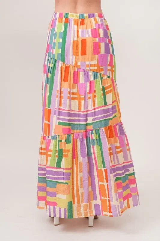 Asymmetric Geometric Print Tiered Maxi Skirt - Southern Shores Clothing