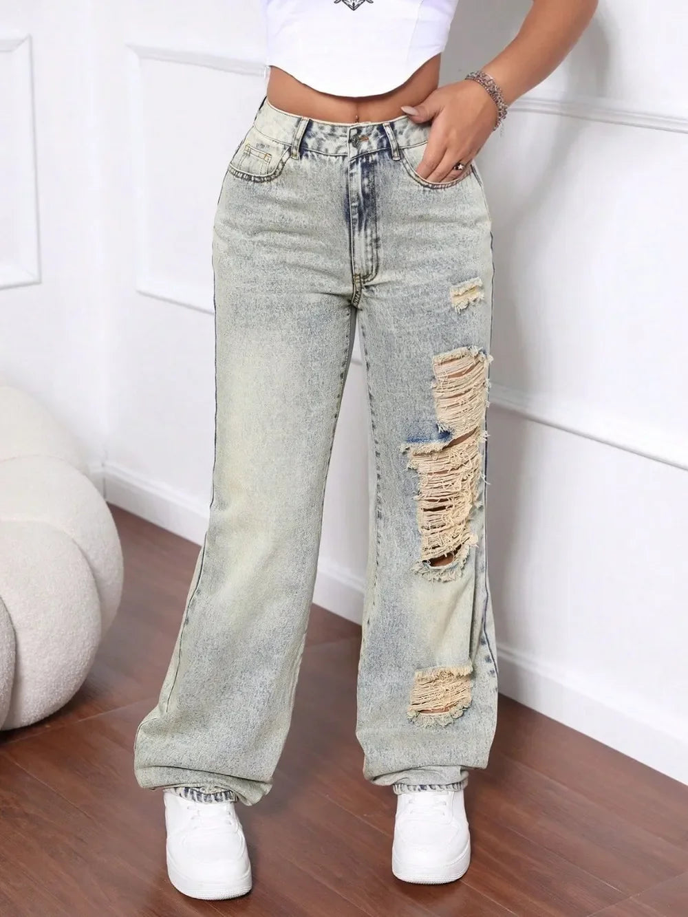 Beach Inspired Distressed High Waist Denim Jeans - Southern Shores Clothing