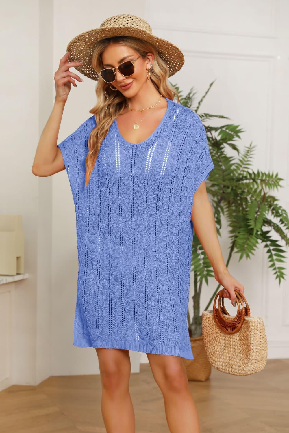 Openwork Side Slit Knit Dress for Casual Beachwear - Southern Shores Clothing