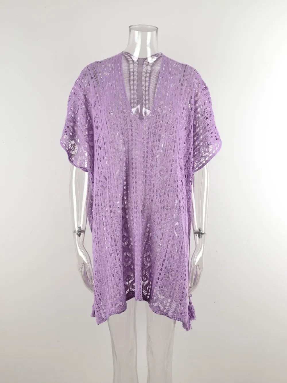 Angel Wings Cutout V-Neck Cover-Up With Tassel - Southern Shores Clothing
