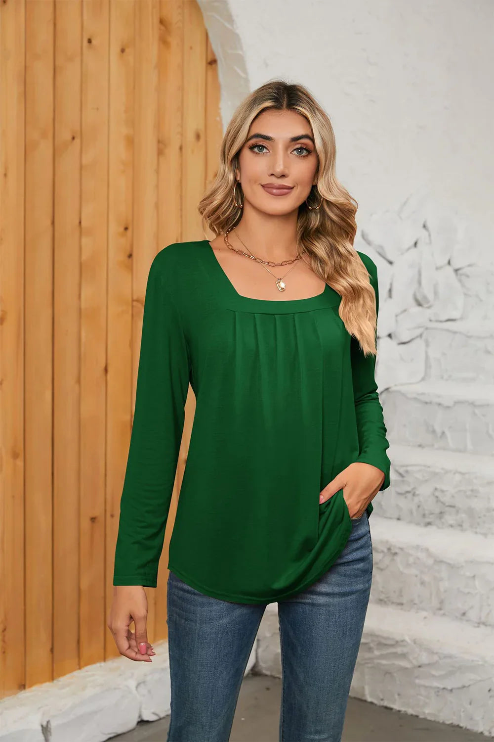 Square Neck Stretch Long Sleeve T Shirt Everyday - Southern Shores Clothing