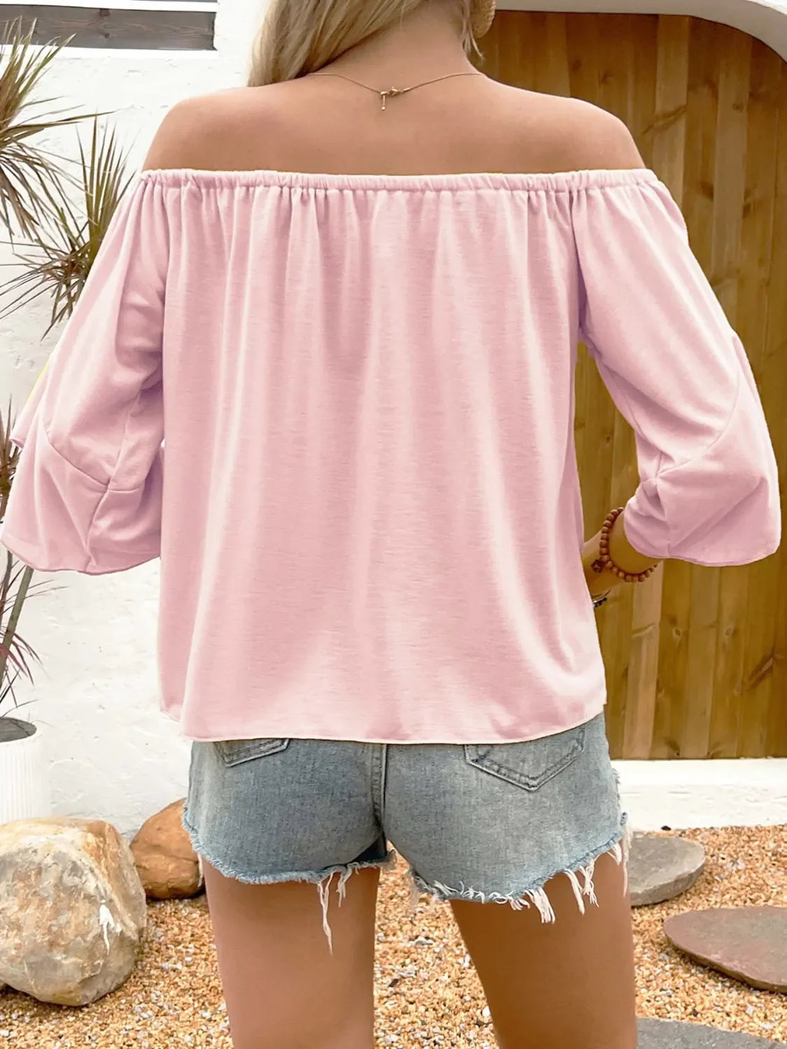 Southern Shores Clothing Tied Off-Shoulder Blouse In 95% Polyester Fabric - Southern Shores Clothing