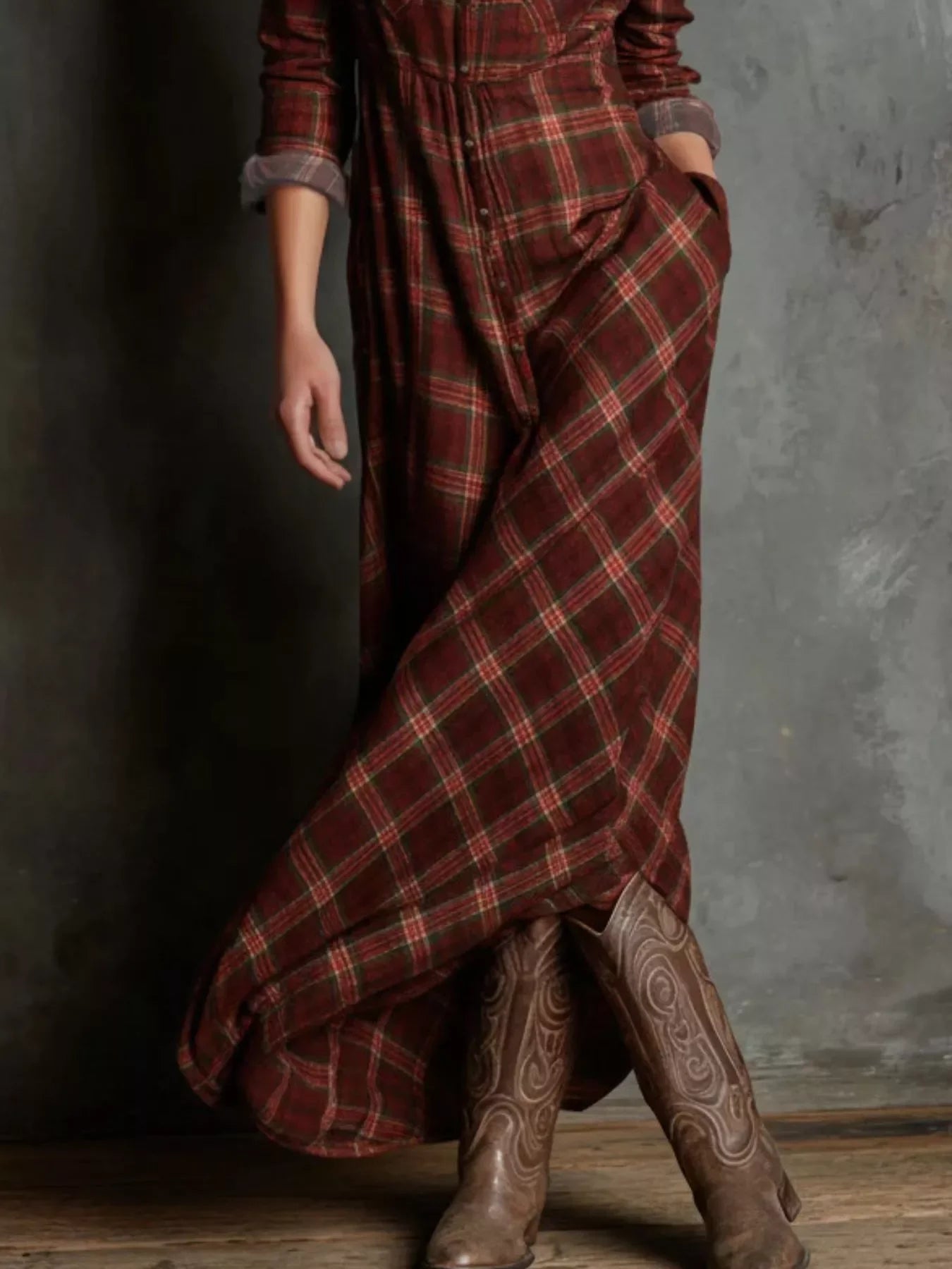 Plaid Button-Down Maxi Dress With Pockets Plus Size - Southern Shores Clothing
