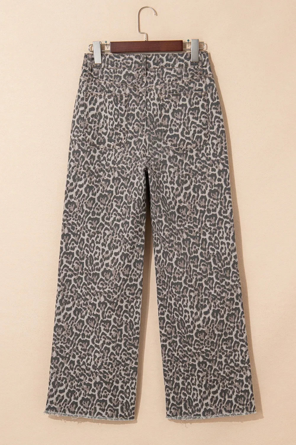 Coastal Leopard High Waist Wide Leg Frayed Edge Denim Jeans