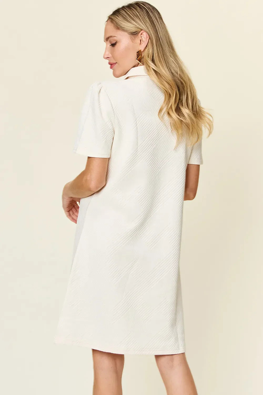 Textured Collared Neck Short Sleeve Dress - Southern Shores Clothing