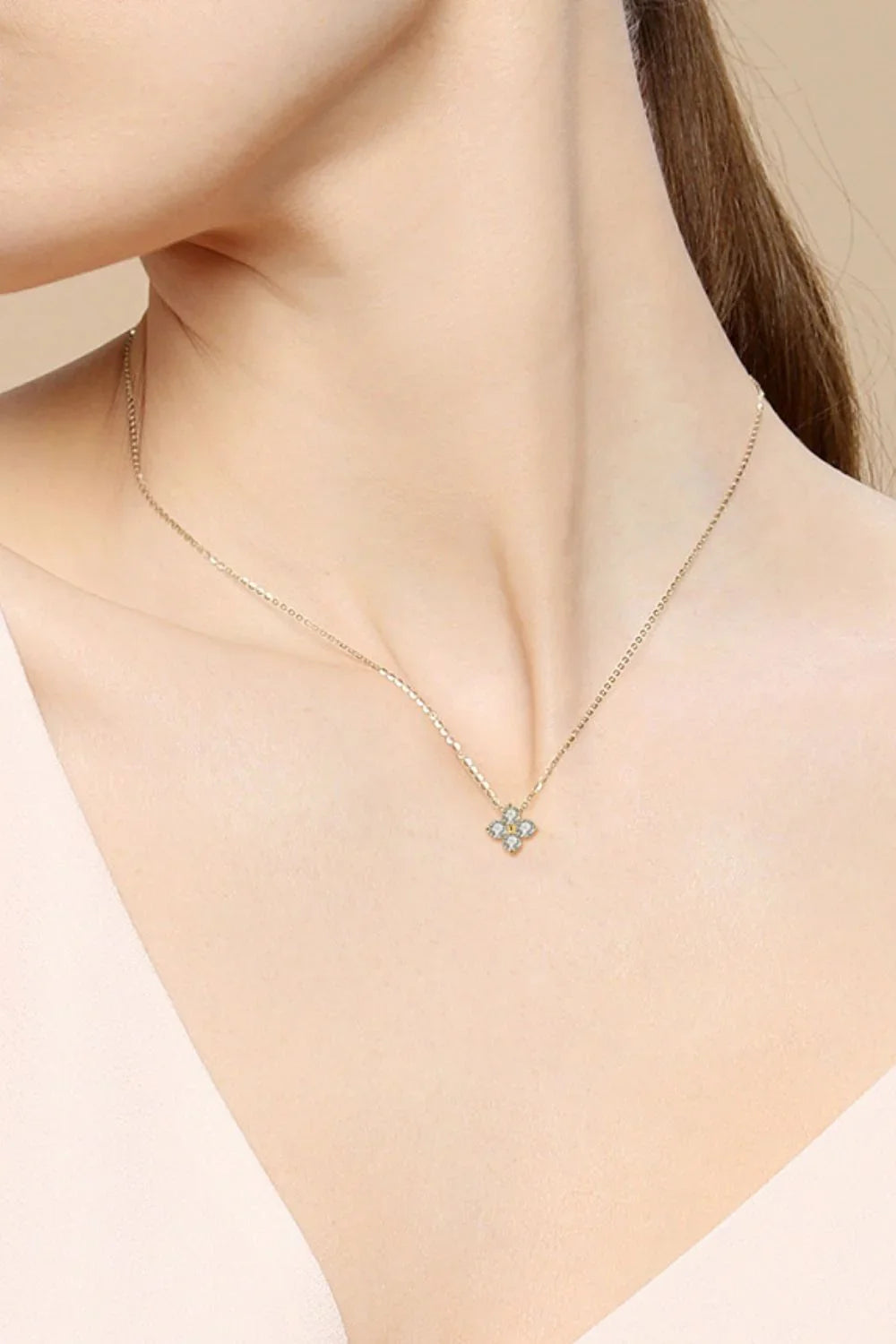Moissanite Four Leaf Clover Necklace in Sterling Silver - Southern Shores Clothing