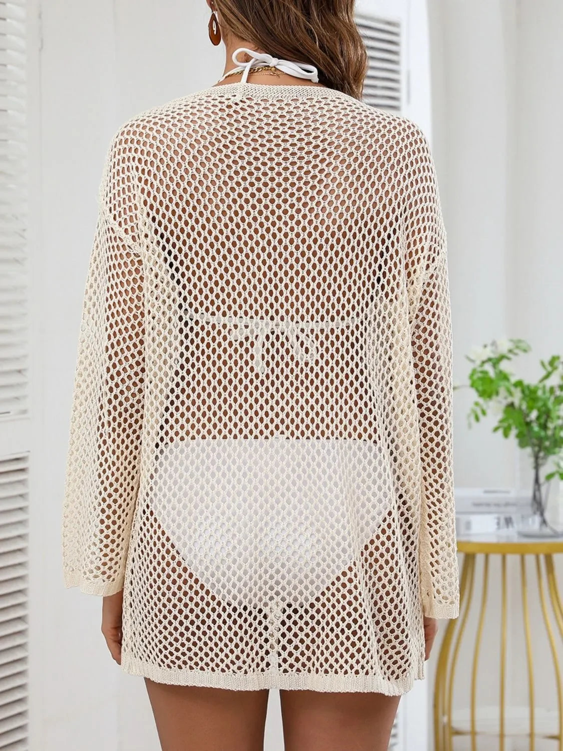 Openwork V-Neck Slit Swim Cover-Up One Size - Southern Shores Clothing
