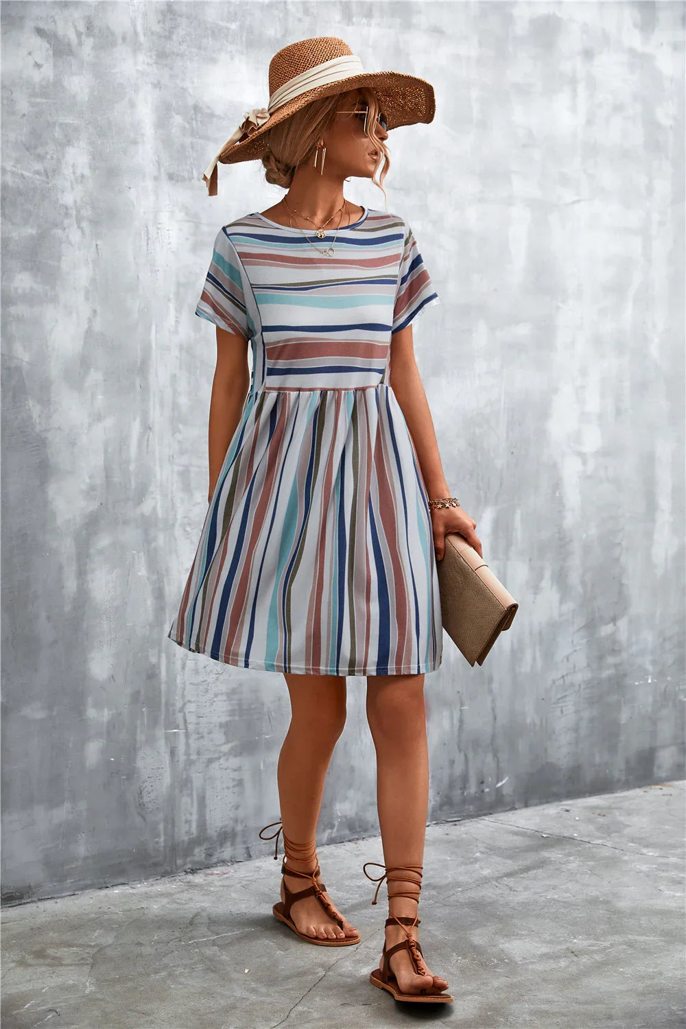 Striped Round Neck Dress - Southern Shores Clothing