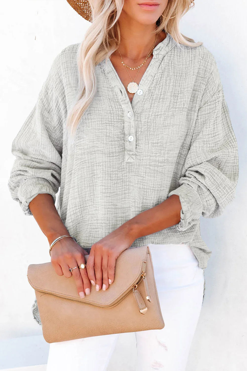 Timeless Southern Shores Clothing Buttoned Long Sleeve 100% Cotton Blouse with Versatile Style - Southern Shores Clothing