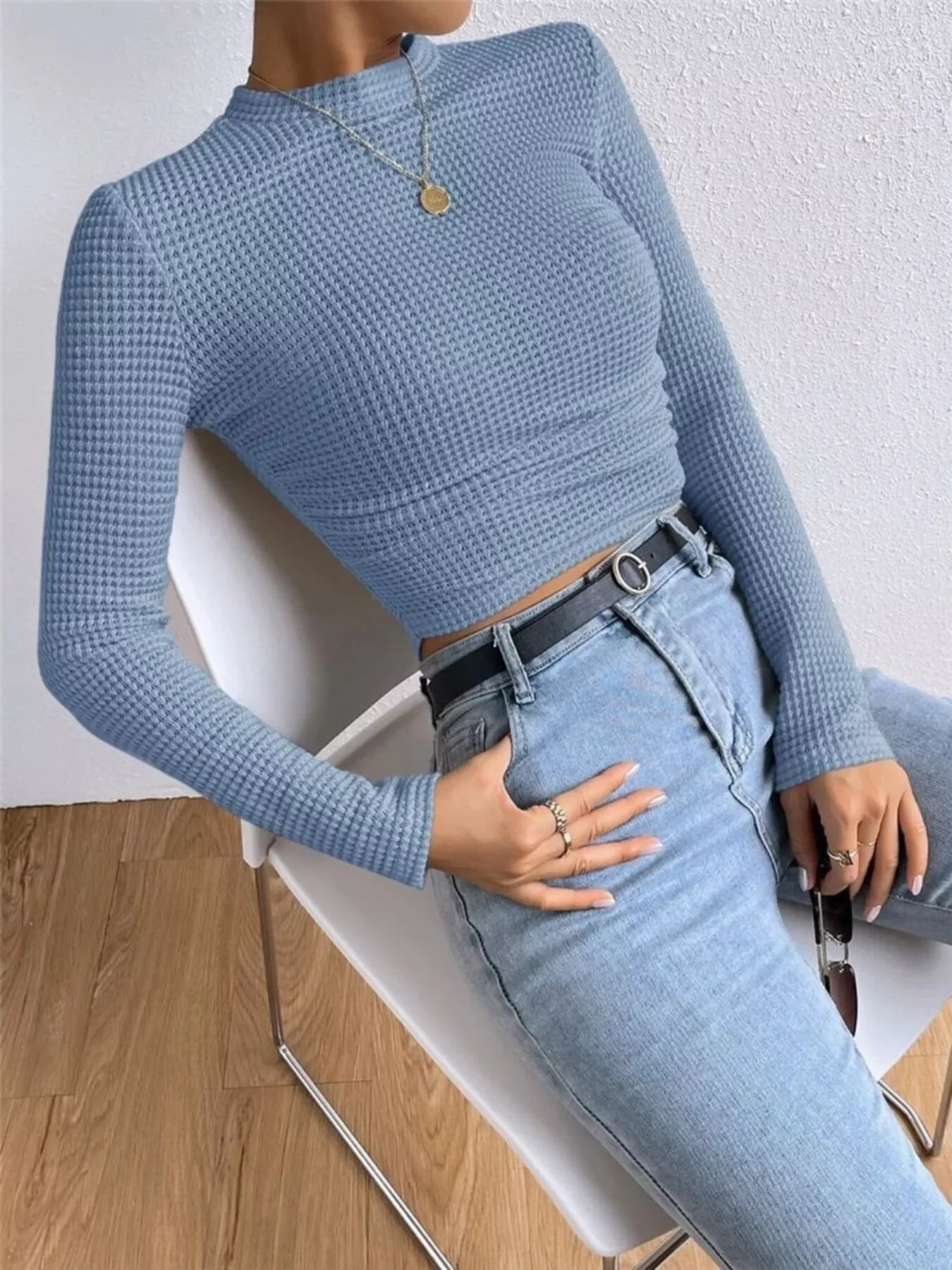Waffle Knit Long Sleeve T-Shirt - Southern Shores Clothing