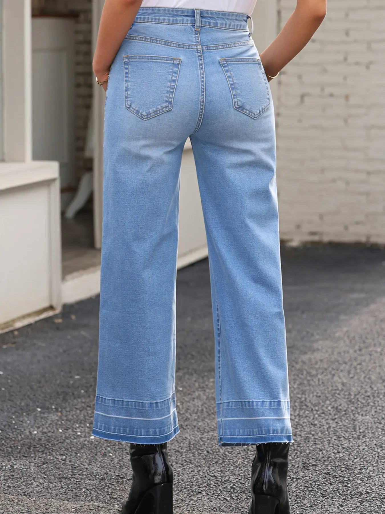 Beachside High Waist Wide Leg Washed Denim Jeans - Southern Shores Clothing