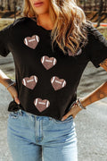 Game Day Football Heart Round Neck T Shirt Sequin Detail | Southern Shores Clothing - Southern Shores Clothing