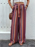 Geometric Print Tie-Waist Wide-Leg Pants With Pockets, Casual - Southern Shores Clothing