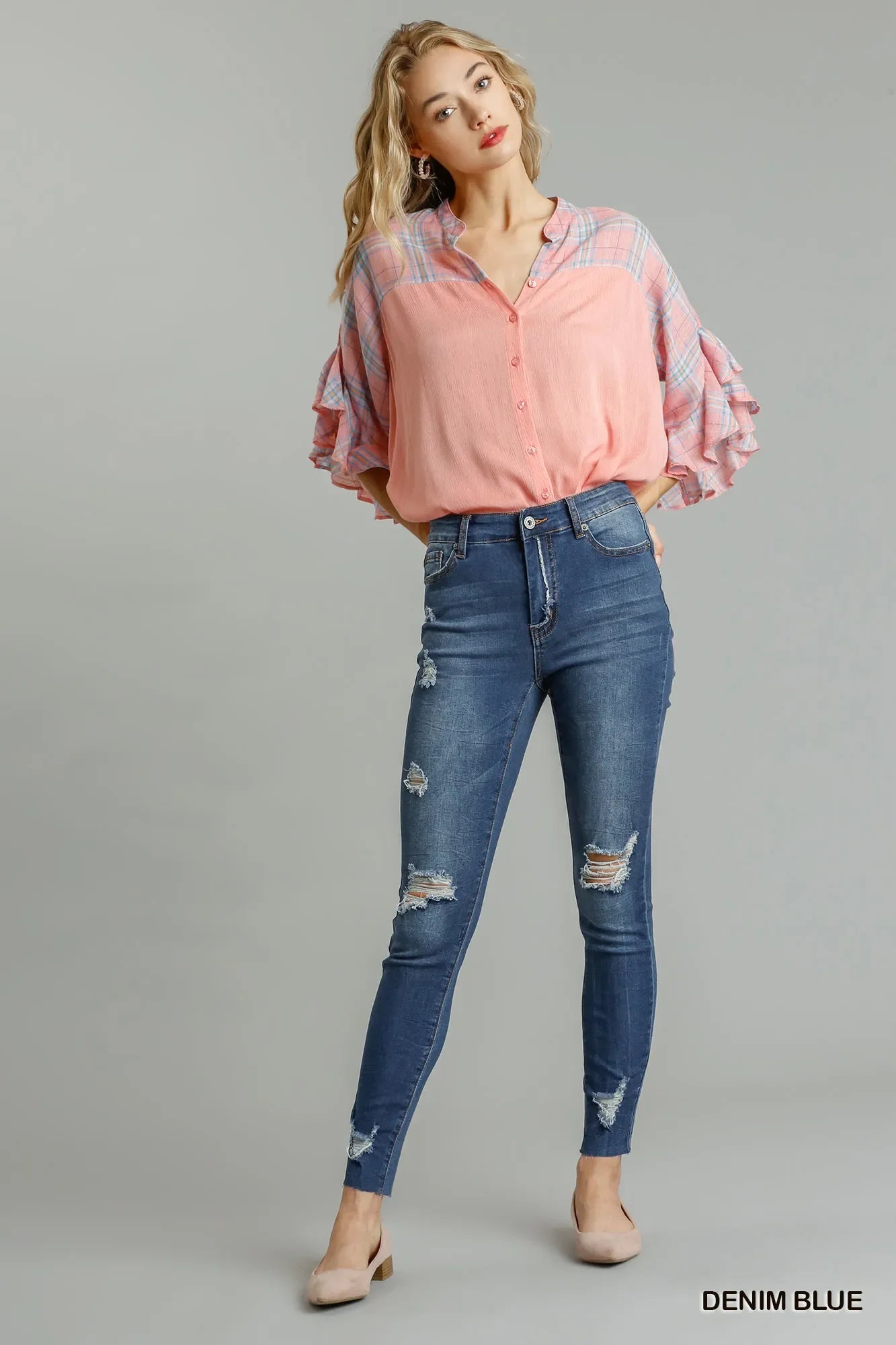 Distressed Denim High Waisted Skinny Jeans With Pockets - Southern Shores Clothing