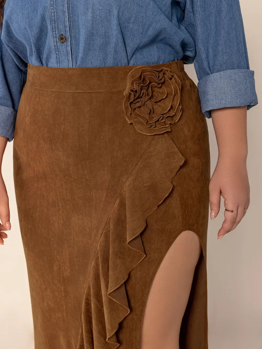 Plus Size Ruffled Slit High Rise Skirt Silhouette - Southern Shores Clothing