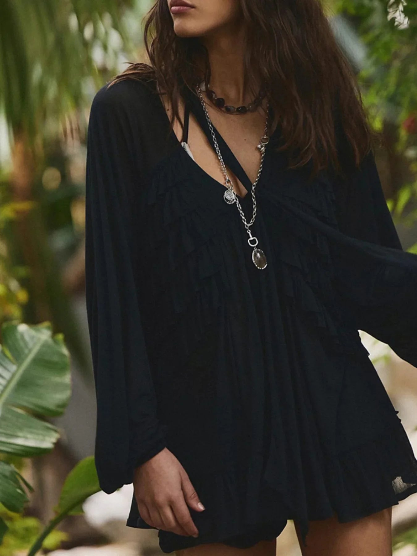 Sheer Ruffle Trim Cover Up With Layered Ruffles Relaxed Fit - Southern Shores Clothing