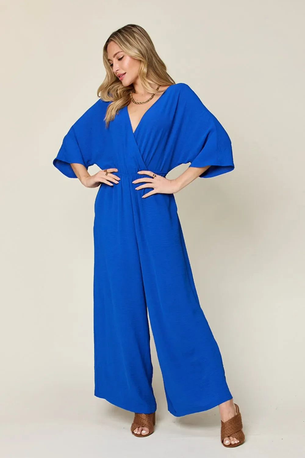 Surplice Wide-Leg Jumpsuit With Hidden Pockets - Southern Shores Clothing