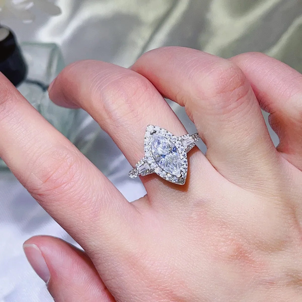 2 Carat Moissanite Pear Cut Sterling Silver Ring With Halo - Southern Shores Clothing