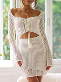 Cutout Lace-Up Long Sleeve Swim Cover Up - Southern Shores Clothing