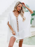 Crochet Trim Tassel Cover Up Dress With Lattice Front Detail - Southern Shores Clothing