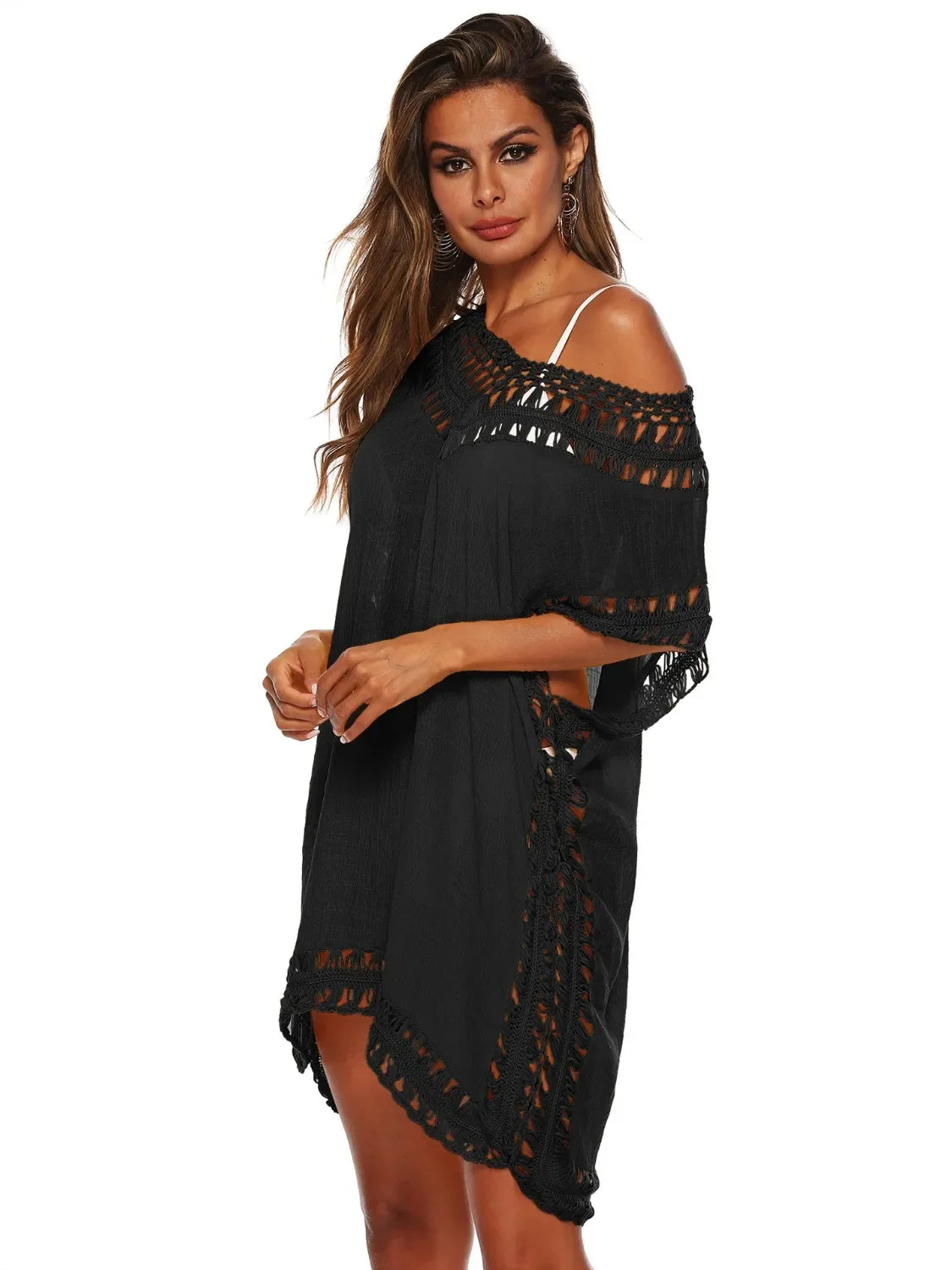 Bohemian Crochet Trim Beach Cover-Up One Size - Southern Shores Clothing