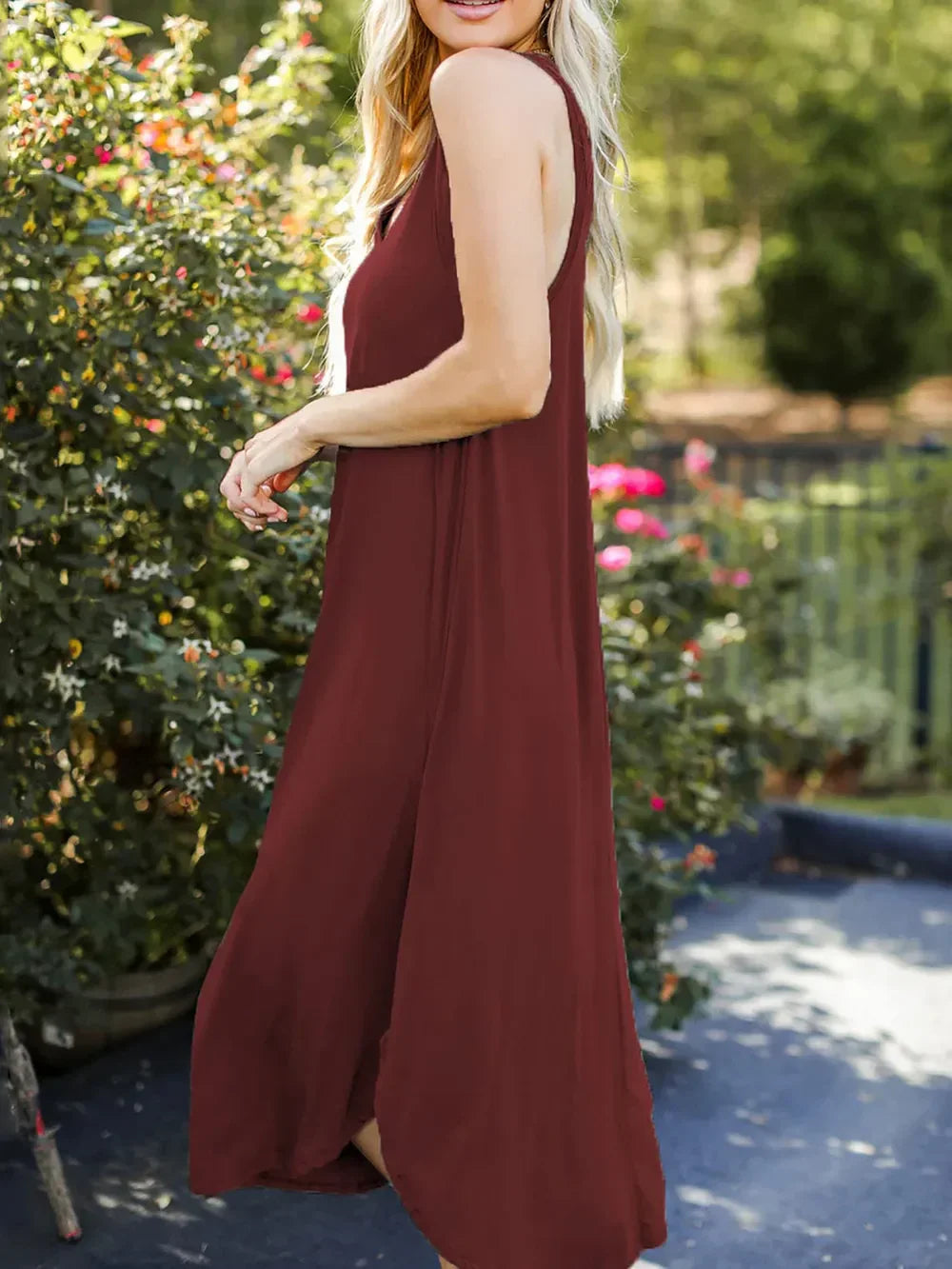 Casual Coastal V Neck Midi Tank Dress Everyday - Southern Shores Clothing