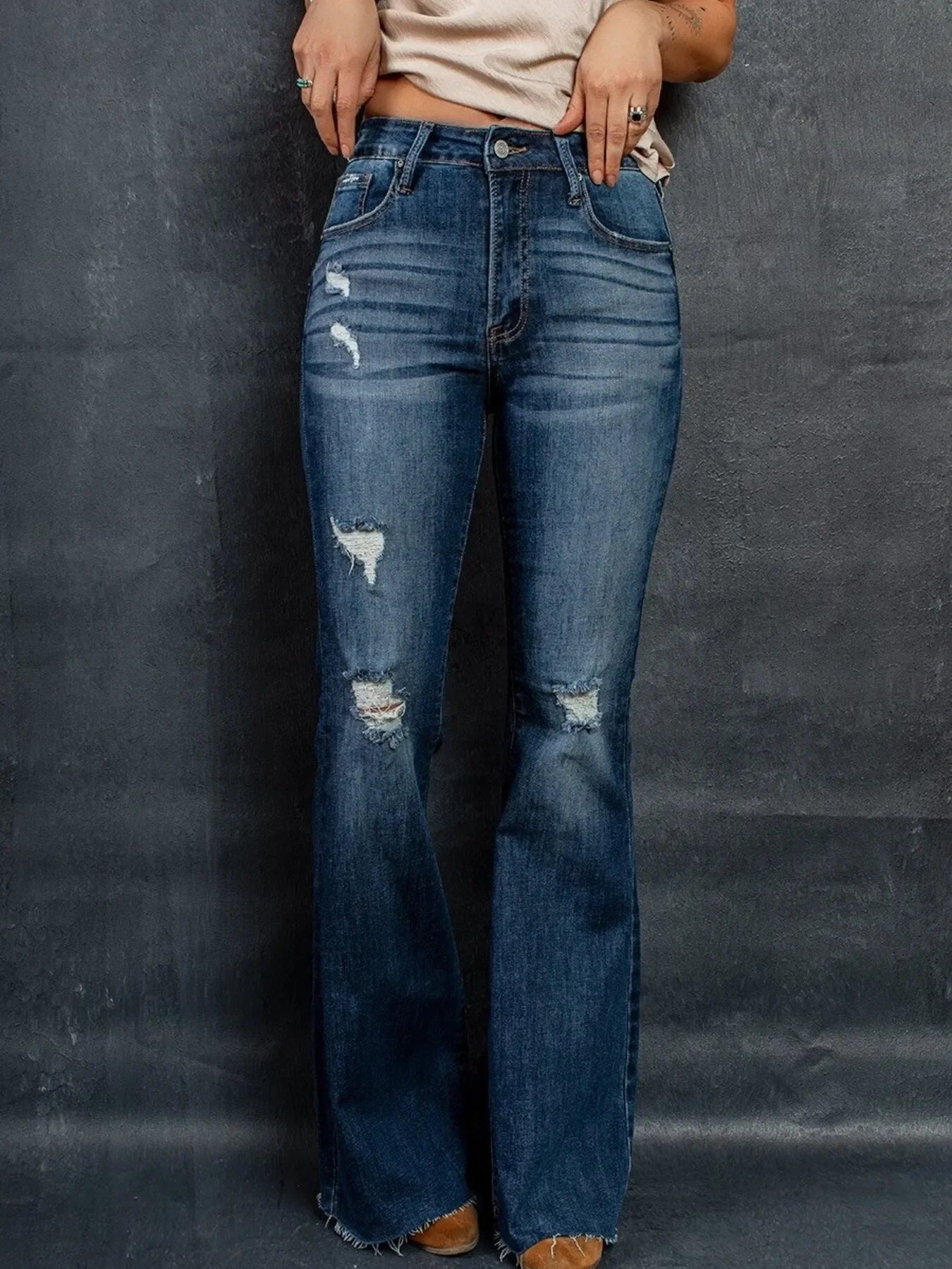 Beach Inspired Distressed High-Waisted Flare Jeans - Southern Shores Clothing