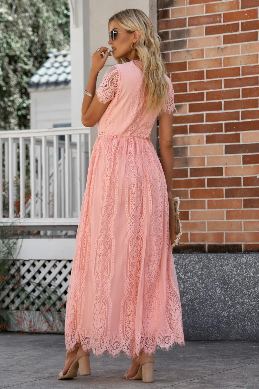 Scalloped Trim Lace Plunge Dress - Southern Shores Clothing