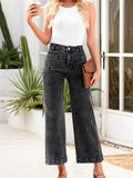 High Waisted Wide Leg Washed Denim Jeans
