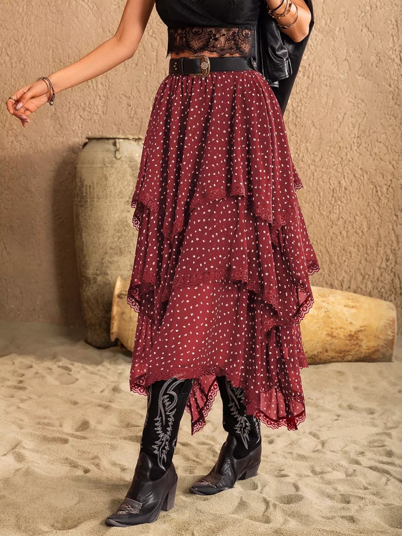 Lightweight Breathable Lace Detail Layered Skirt - Southern Shores Clothing