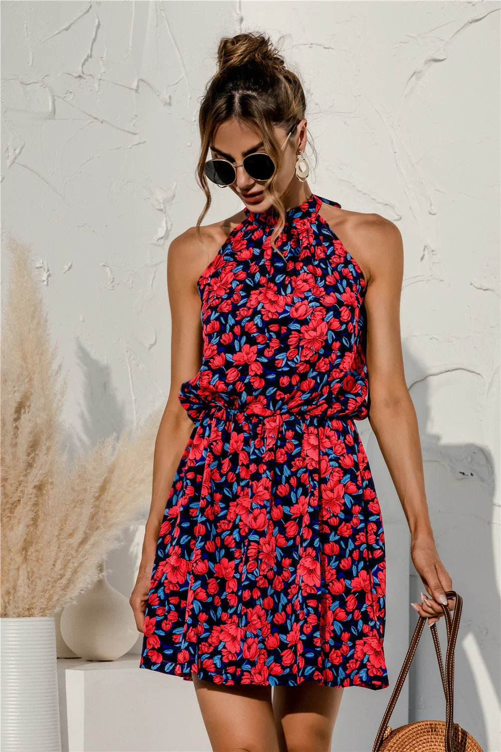 Floral Tied Sleeveless Mini Dress - Southern Shores Clothing