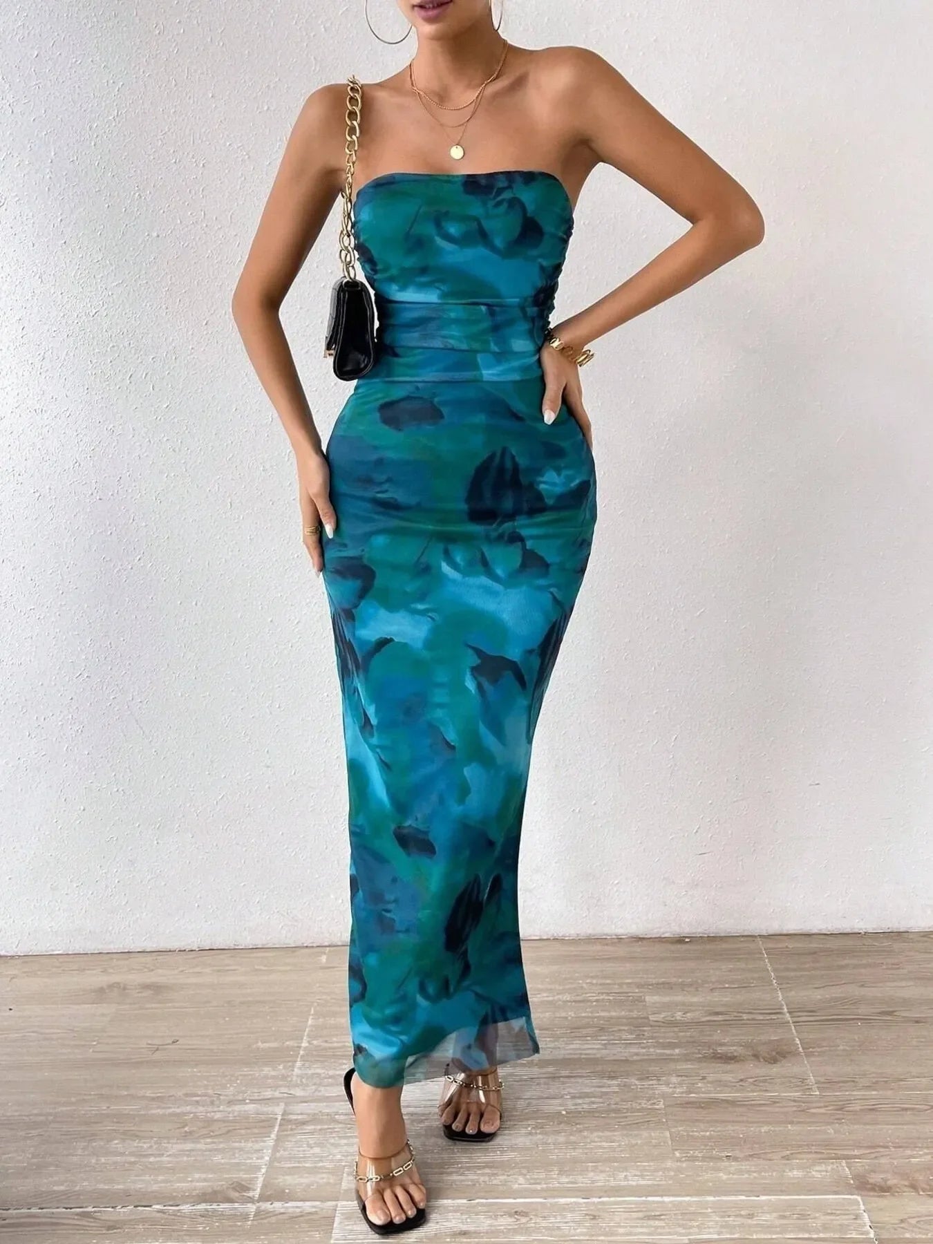Printed Side Slit Tube Dress Coastal Style - Southern Shores Clothing