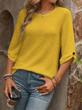 Textured Waffle Knit Three-Quarter Sleeve Tee - Southern Shores Clothing