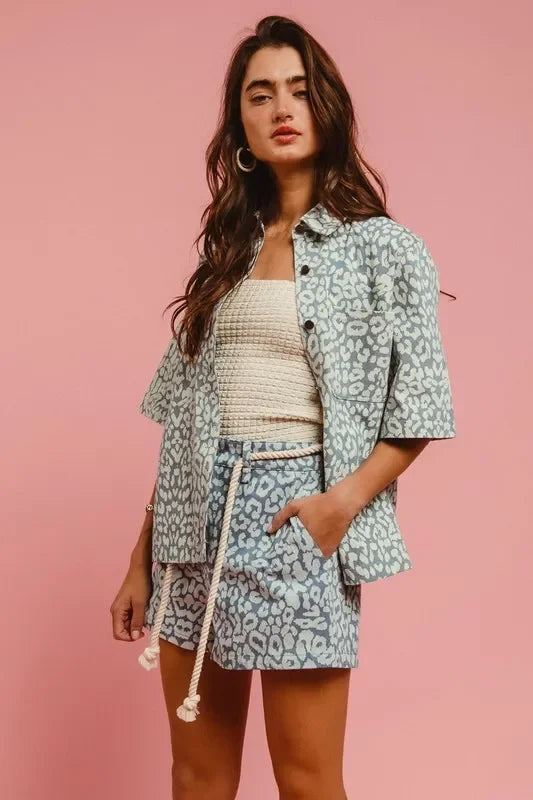 Leopard Print Cotton Shorts With Rope Belt - Southern Shores Clothing