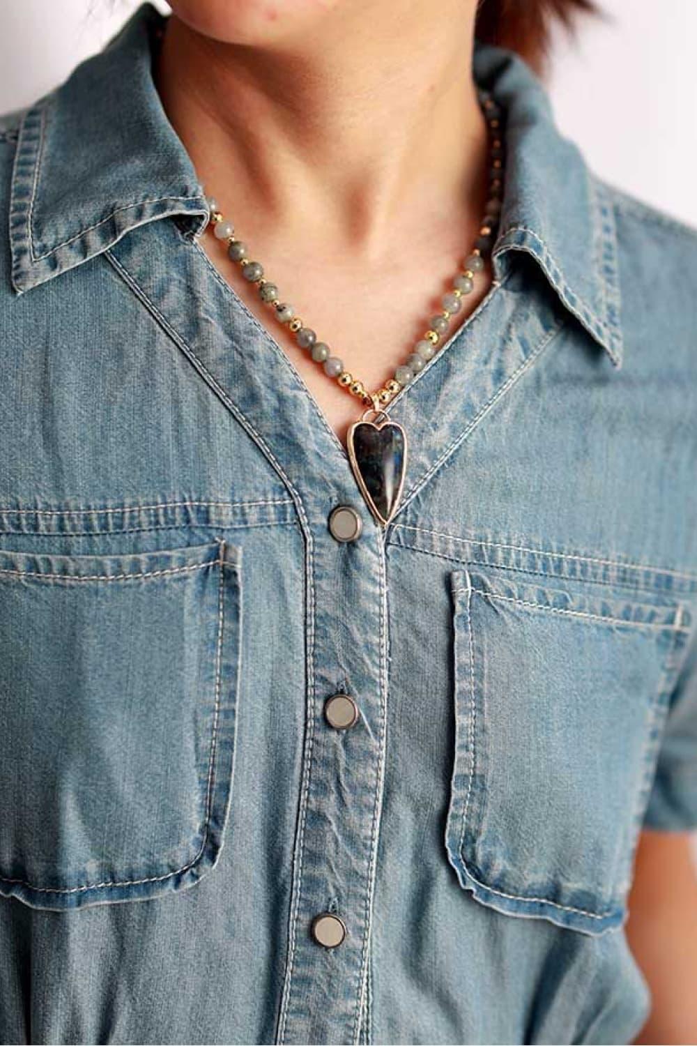 Copper-Accented Natural Stone Beaded Pendant Necklace - Southern Shores Clothing